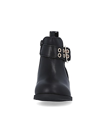 360 degree animation of product Mini Girls Black Leather Buckle Boots frame-21