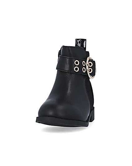 360 degree animation of product Mini Girls Black Leather Buckle Boots frame-22