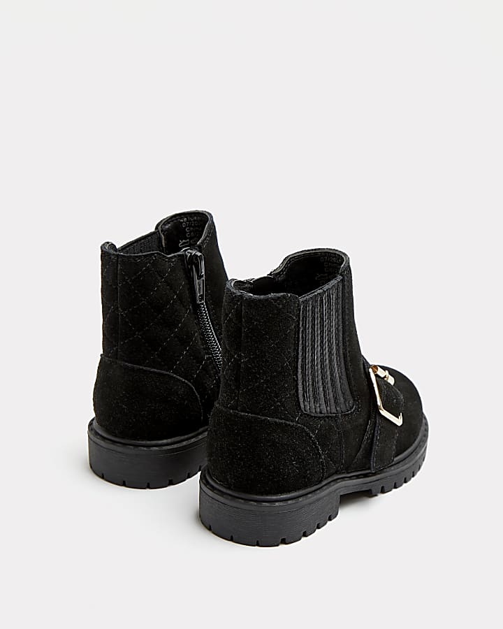 Mini girls black leather buckle strap boots
