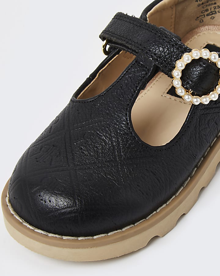 Mini girls black leather embossed shoes
