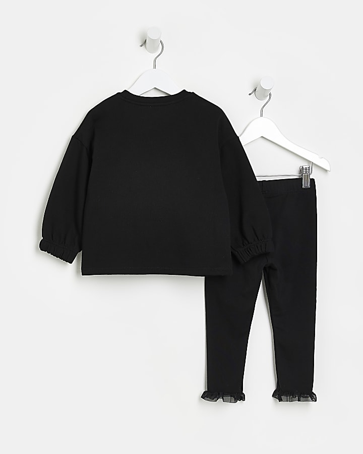Mini girls Black mesh frill Sweat outfit