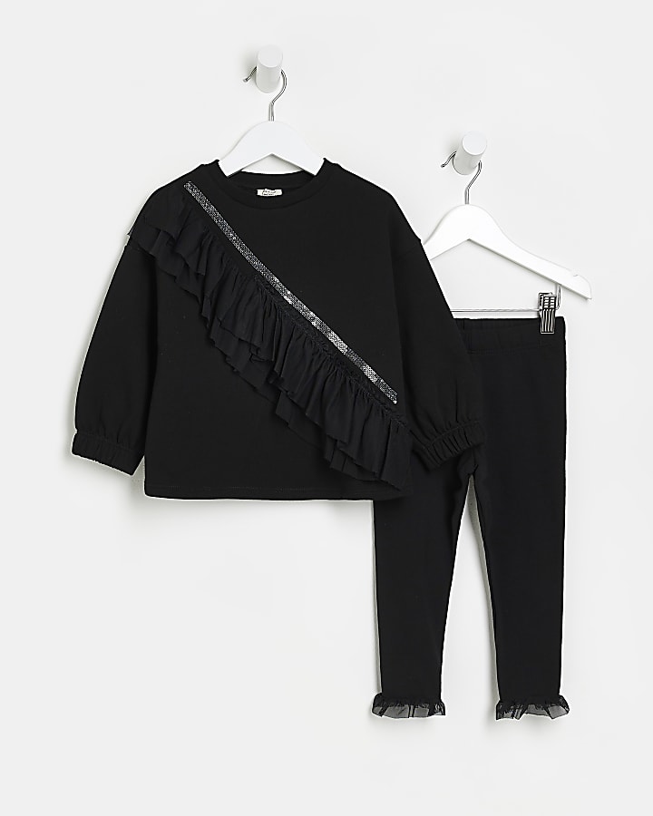 Mini girls Black mesh frill Sweat outfit