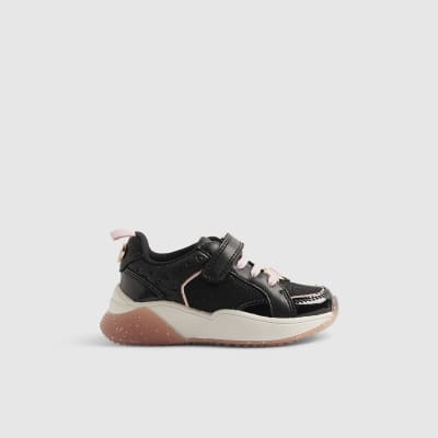 Mini Girls Black Monogram Glitter Trainers