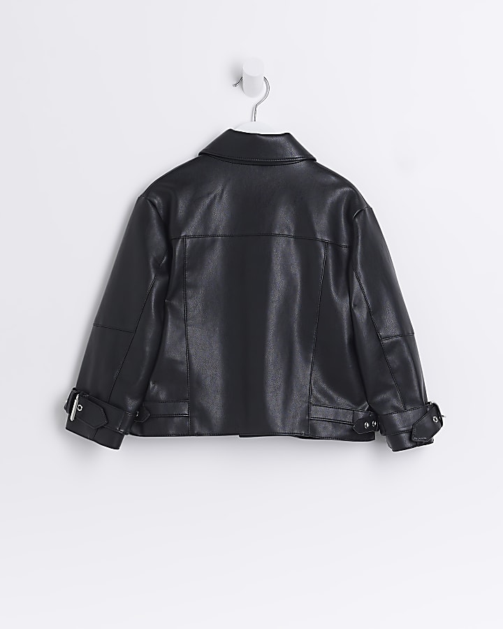 Mini Girls Black OVERSIZED PU BIKER Jacket