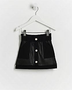 Mini Girls Black Paperbag Faux Leather Skirt