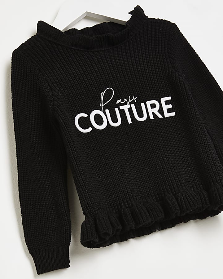 Mini girls black 'Paris Couture' frill jumper