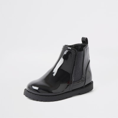 girls black patent chelsea boots