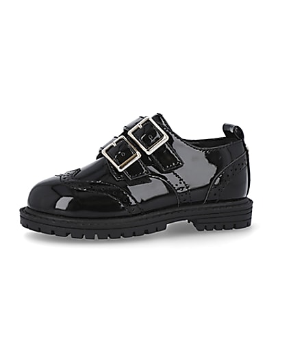 360 degree animation of product Mini girls black patent buckle shoes frame-2