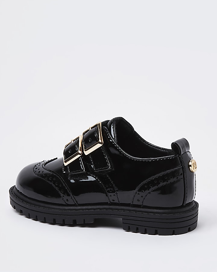 Mini girls black patent buckle shoes