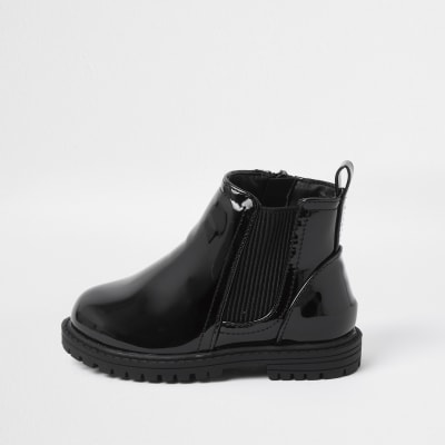 girls black patent boots