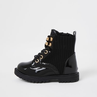 girls black patent boots