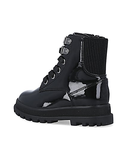 360 degree animation of product Mini girls black patent hiker boots frame-5