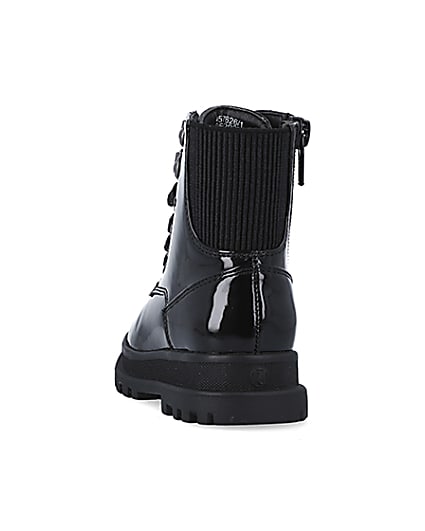 360 degree animation of product Mini girls black patent hiker boots frame-8