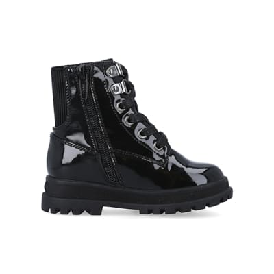 Girls black patent leather on sale boots