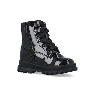 Girls black shiny outlet boots