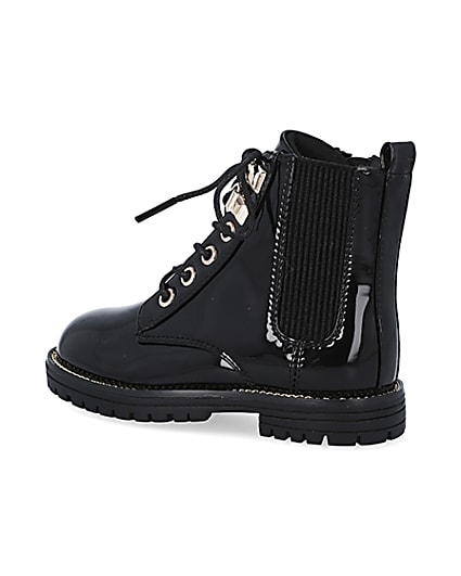 360 degree animation of product Mini girls black patent lace up boots frame-5