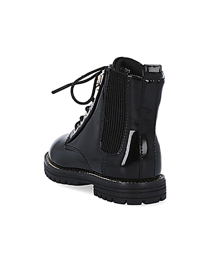 360 degree animation of product Mini girls black patent lace up boots frame-7