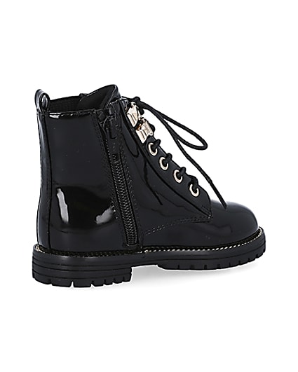 360 degree animation of product Mini girls black patent lace up boots frame-13