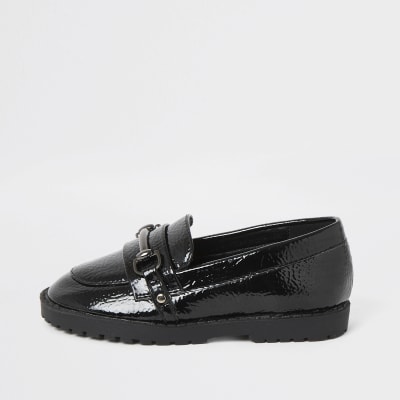 Mini girls black patent snaffle loafer