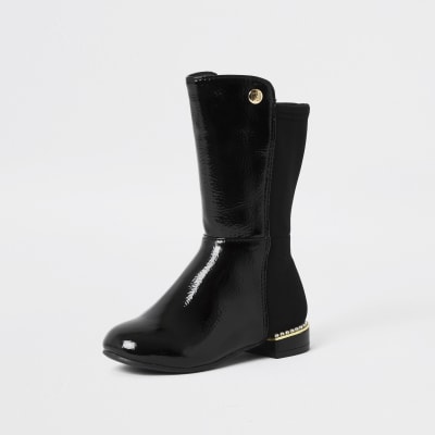 girls black knee high boots