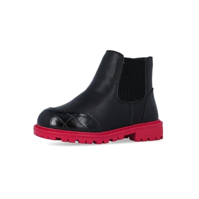 360 degree animation of product mINI Girls Black Pink Sole Boots frame-1