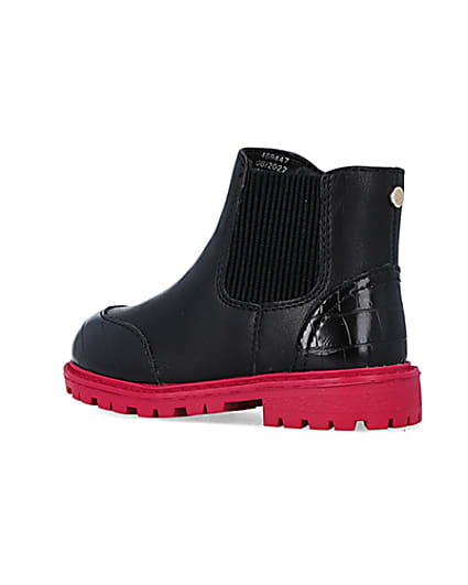 360 degree animation of product mINI Girls Black Pink Sole Boots frame-5