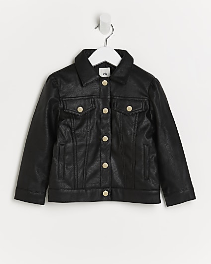 Mini girls black PU western jacket