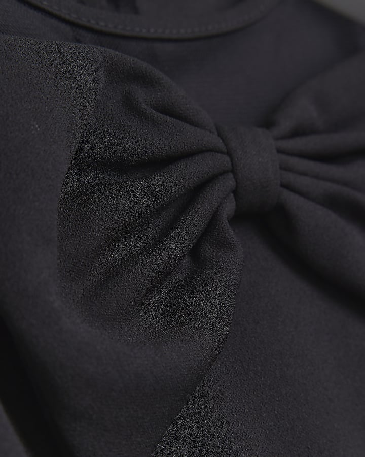 Mini girls black puff sleeve bow jumpsuit