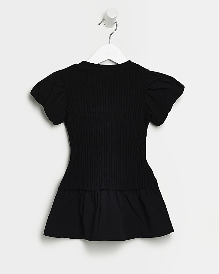 Mini girls Black Puff Sleeve dress