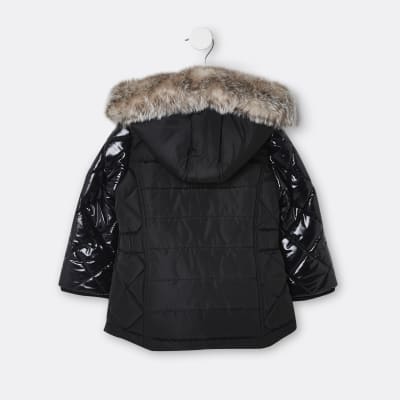 Mini girls black quilted puffer coats