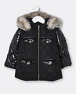 Mini girls black quilted puffer coats