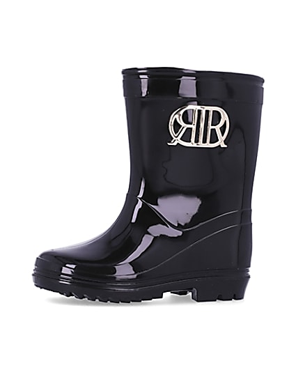 360 degree animation of product Mini girls black RI branded wellie boots frame-2