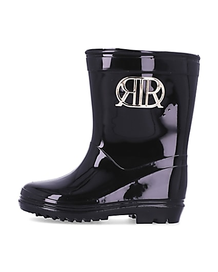 360 degree animation of product Mini girls black RI branded wellie boots frame-3