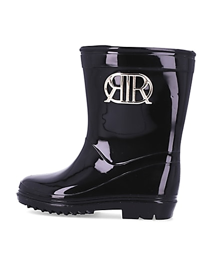 360 degree animation of product Mini girls black RI branded wellie boots frame-4