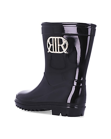 360 degree animation of product Mini girls black RI branded wellie boots frame-6