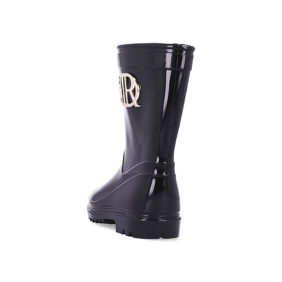 360 degree animation of product Mini girls black RI branded wellie boots frame-8