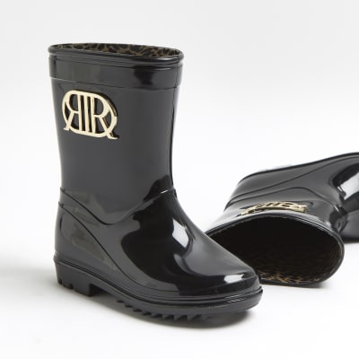 Mini girls black RI branded wellie boots
