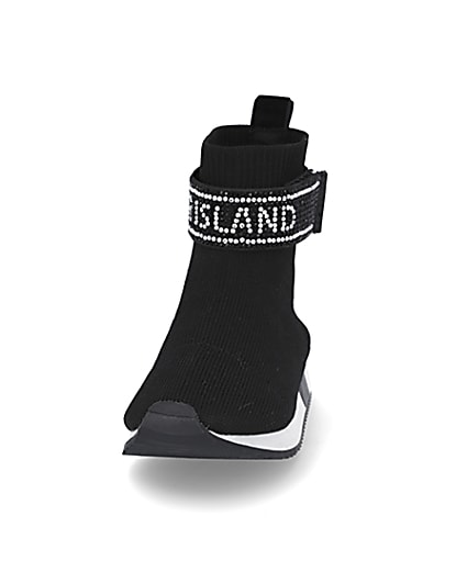 360 degree animation of product Mini girls black RI embellished sock trainers frame-22
