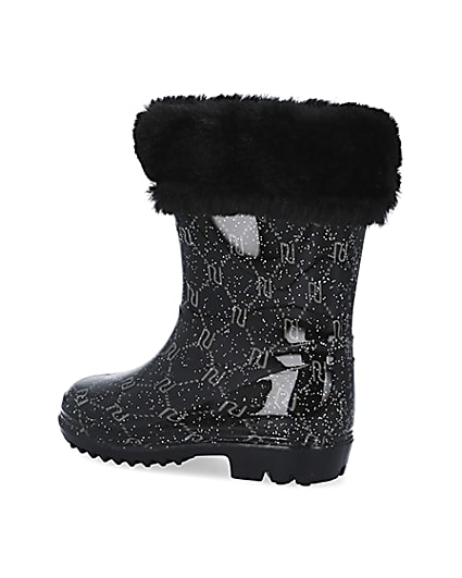 360 degree animation of product Mini girls black RI faux fur wellie boots frame-5