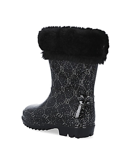 360 degree animation of product Mini girls black RI faux fur wellie boots frame-6