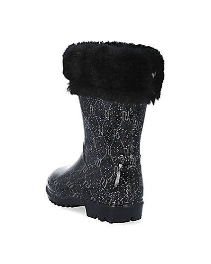 360 degree animation of product Mini girls black RI faux fur wellie boots frame-7