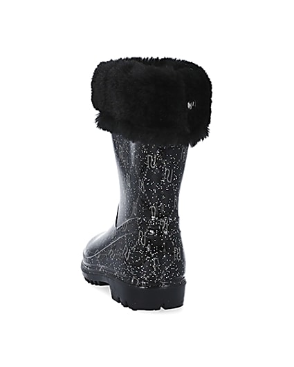 360 degree animation of product Mini girls black RI faux fur wellie boots frame-8