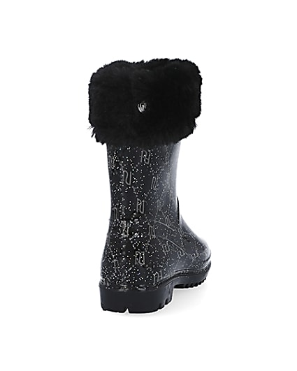 360 degree animation of product Mini girls black RI faux fur wellie boots frame-10
