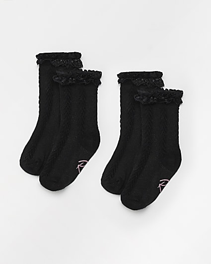 Mini girls black RI frill socks 2 pack