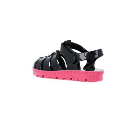 360 degree animation of product Mini girls black RI jelly sandals frame-6