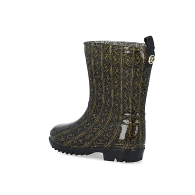 360 degree animation of product Mini girls black RI monogram wellie boots frame-5