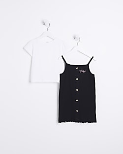 Mini Girls Black Ribbed 2 in 1 Cami Dress