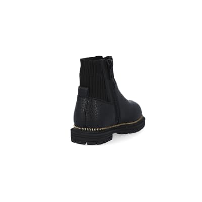 river island black rib chunky boots