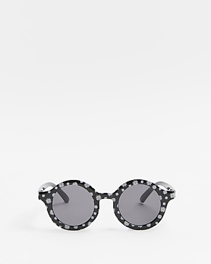 Mini girls black round daisy print sunglasses