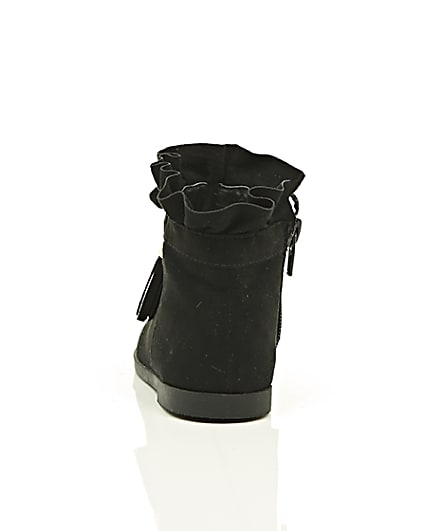 360 degree animation of product Mini girls black ruffle top tassel boots frame-16